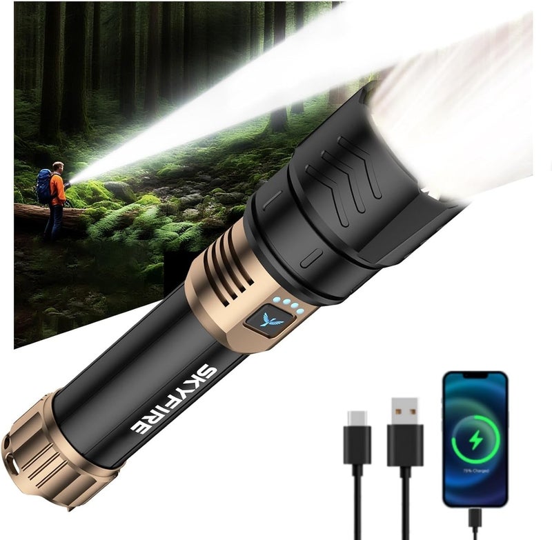 SkyFire Rechargeable Flashlights High Lumens,5000mAh Super Bright Flashlight Waterproof Powerful LED Tactical Flash Light for Camping Essentials Outdoor Home&Gifts - Image 1